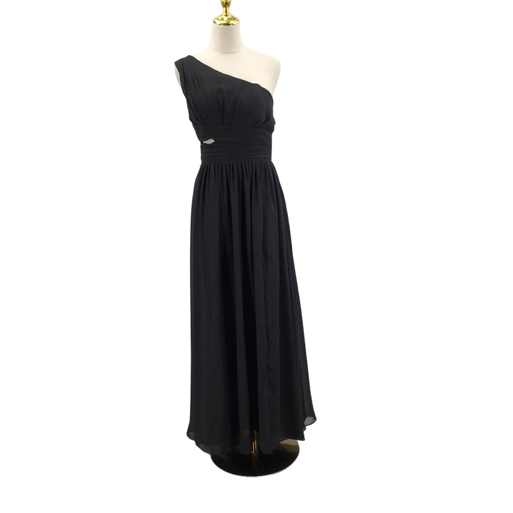 FORMAL SZ S black pleated asymmetrical cutout maxi party dress NEW 0B4